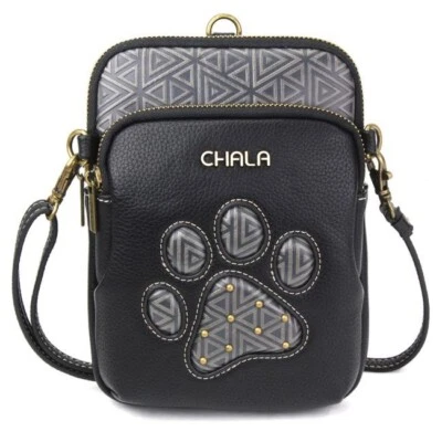 New Chala Crossbody Vegan Organizer Phone Bag UNI CELLPHONE XBODY PAWPRINT Black - Image 1 of 4