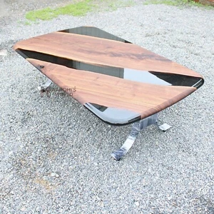 Live edge black Walnut epoxy resin coffee table in black theme, 5x3 feet - Picture 1 of 8