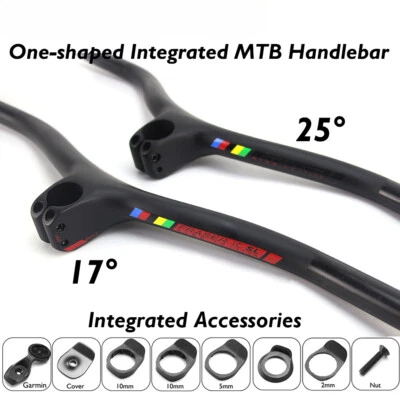 MTB Bicycle Integrated Carbon Fiber Handlebar with Stem -8/17/25 Degree 60x740mm - Image 1 of 4