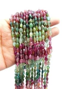 Hilo de cuentas facetadas multiturmalina 13" rosa y verde ovalado piedras preciosas sueltas elegante  - Imagen 1 de 5