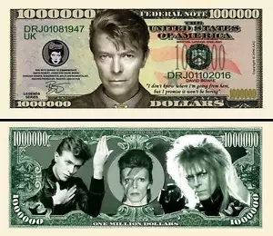 DAVID BOWIE - BILLET 1 MILLION DOLLAR US ! Collection Rock Pop Glam Decadent 70 - Imagen 1 de 1