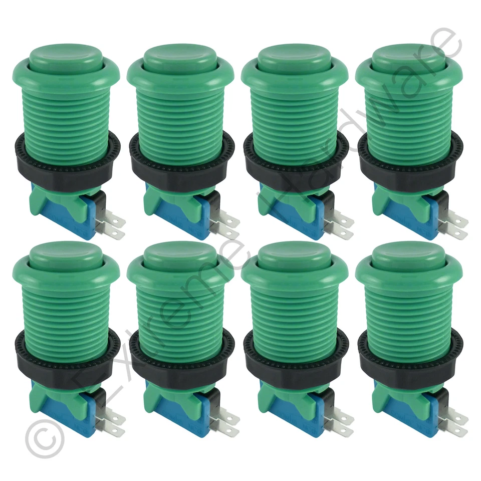 EXTREME HARDWARE 8 botones y microinterruptores arcade clásicos redondos estilo Happ de 28 mm (verde) - MAME