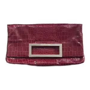 Enzo Angiolini Red Faux Snakeskin Clutch Handbag Silver Hardware - Picture 1 of 10