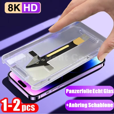 1-KLICK-ANBRINGHILFE 💥Display Panzer Schutzglas für iPhone 11 12 13 14 15 Pro Max + Anbringhilfe💥
