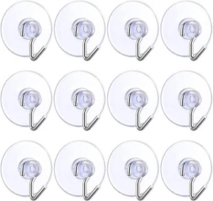 12Pcs Clear Plastic Suction Cup Hooks for Glass Window, Bathroom, Shower Towel - Picture 1 of 7