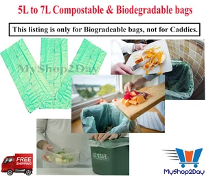 60 kompostierbare Küche Lebensmittel Abfall Mülleimer Beutel Caddy Einlagen biologisch abbaubar 5L bis 7L - Bild 1 von 3