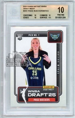 Tarjeta de novato Paige Bueckers 2025 Panini instantánea WNBA draft noche #DN-1 BGS 10 Foto 1 de 2