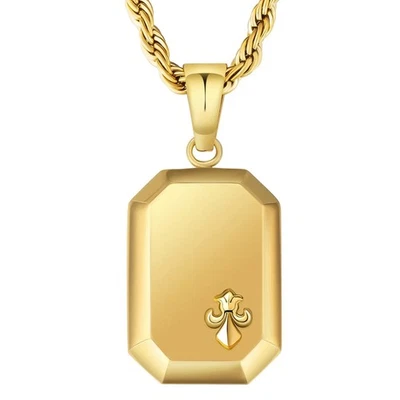 Elegante ciondolo in oro giallo 18 carati sopra Fleur De Lis con catena da... - Immagine 1 di 4