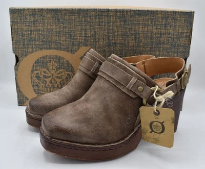 Born Womens Size 10 Hudson Slingback Taupe Distressed Leather Heeled Clogs Shoes - Image 1 of 4