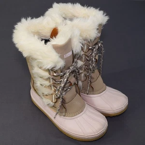 Khombu Andalyn Mädchen große Winter Schneestiefel Kunstfell Schnürung Reißverschluss rosa beige 4 - Bild 1 von 12