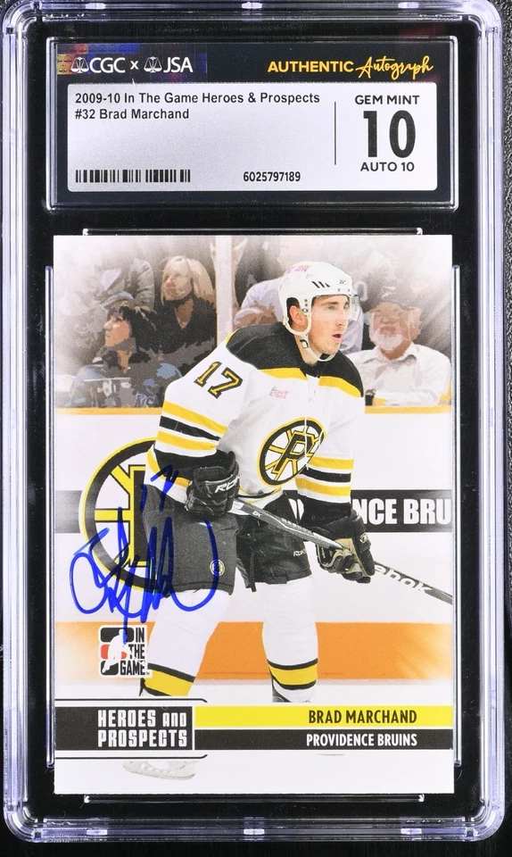 BRAD MARCHAND SIGNED 2009-10 IN THE GAME PROSPECTS CARD #32 CGC 10 JSA 10 AUTO - Image 1 of 2