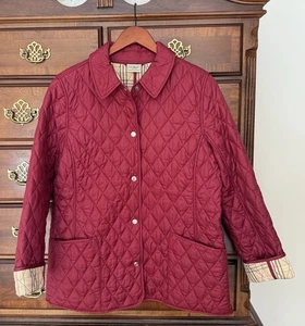 LL Bean Riding Jacket Barn Coat burgundy Quilted Plaid Lining MEDIUM M riding - Picture 1 of 7