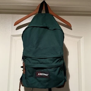 Vintage Eastpak Backpack 1990's Made In USA Kittery Green Suede Leather Bottom - Picture 1 of 13