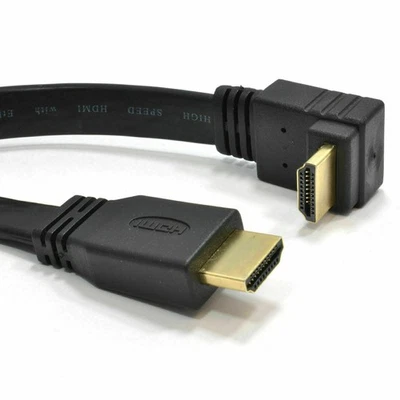 FLAT HDMI RIGHT ANGLE 90 Degree High Speed Cable for HD TV Lead Gold 1m/2m/3m/5m - Image 1 of 4