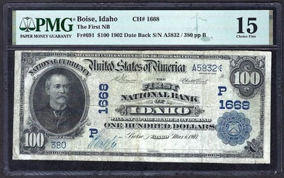 🇺🇸 ID 1902 $100 DATE-BACK ♚♚BOISE, IDAHO♚♚ PMG CHOICE FINE 15 SCARCE NOTE! - Image 1 of 3