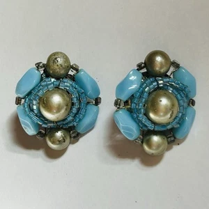 Vintage blau Perlen Cluster Imitation Perlen JAPAN Clip auf Retro Ohrringe 1" - Bild 1 von 6
