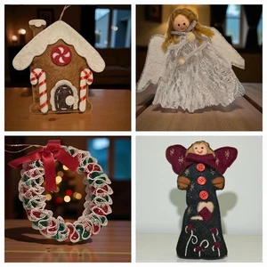 Christmas Ornaments (4) Angel Gingerbread House Wreath Buttoned Angel - Picture 1 of 11