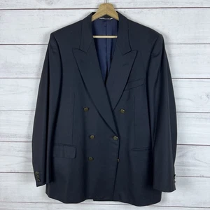 Vintage Canali Milano Solid Wool Double Breasted Peak Blazer Jacket 44 R Black - Picture 1 of 9