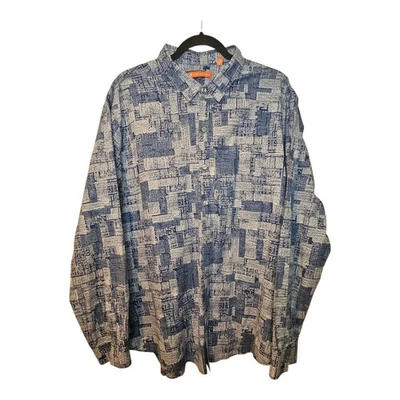Camisa Tori Richard Azul Blanco Abstracto Estampado Cuadrado Abotonada Talla XL Foto 1 de 4