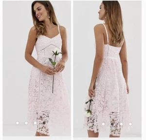 Ted Baker London Valens Pink Lace Midi Dress Size 1 - Picture 1 of 10