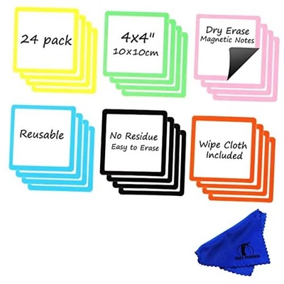 Dry Erase Magnets Set - 24 Pack - Whiteboard 4x4 in White With Colored Border - Image 1 of 4