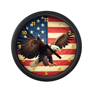 Freedom Eagle with American Flag Patriotic Wall Clock, Gift For Military Veteran - Picture 1 of 3