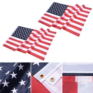 2 Pcs 3x5 FT American Flag Oxford Stars Sewn Stripes with Grommets Fly Flags - Picture 1 of 9