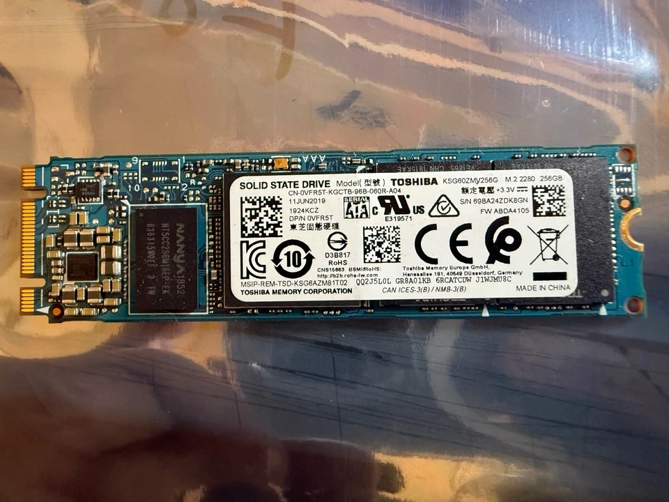 Toshiba 256GB KSG60ZMV256G M.2 2280 NVMe 0VFR5T SSD - Image 1 of 1
