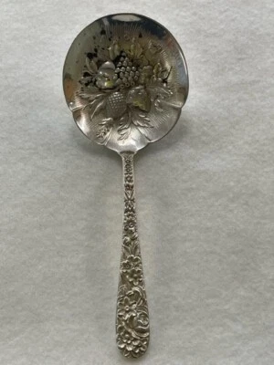 S KIRK & SON STERLING 5 1/8" BON BON/BERRY/FRUIT SPOON ~ REPOUSSE ~ NO MONO - Image 1 of 4