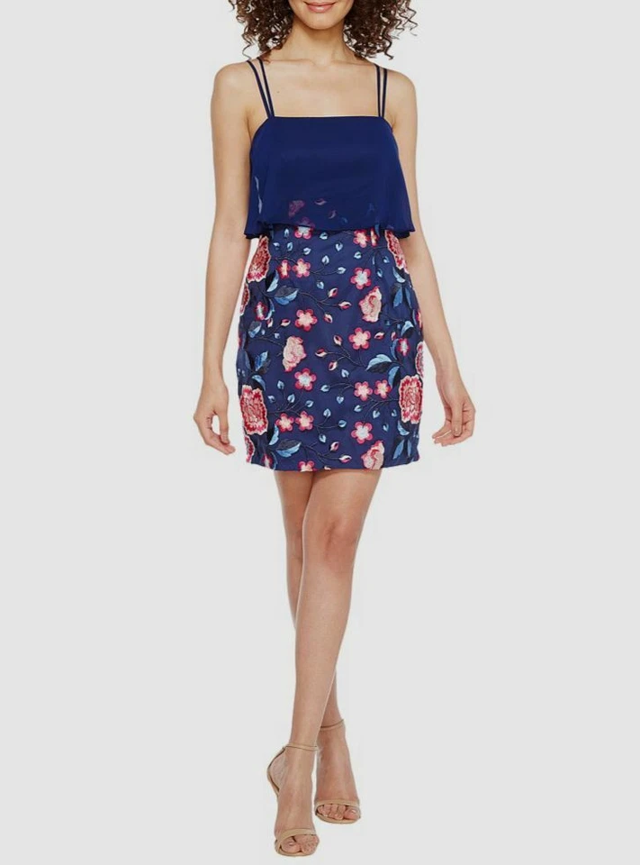 $299 Vestido Vaina Para Mujer Aidan Mattox Azul Bordado Sin Mangas Talla 6 Foto 1 de 1