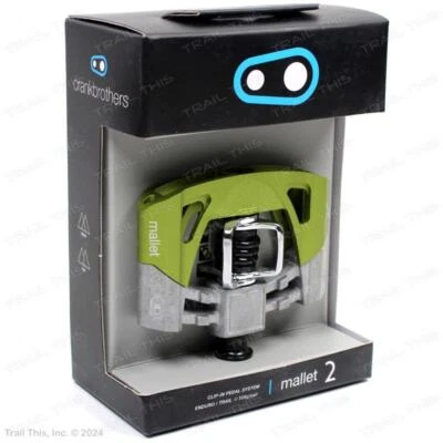 Pedales de bicicleta MTB Crankbrothers Mallet 2 plataforma sin clip - plata cruda verde lima Foto 1 de 4
