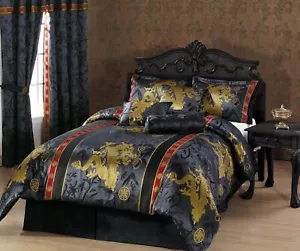 Chezmoi Collection Palace 7-Piece Black Red Gold Dragon Jacquard Comforter Set - Picture 1 of 3