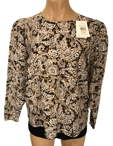 Piper Size 12 Black Brown White Long Sleeve Cool Tunic Top BNWT Linen Blend - Picture 1 of 7