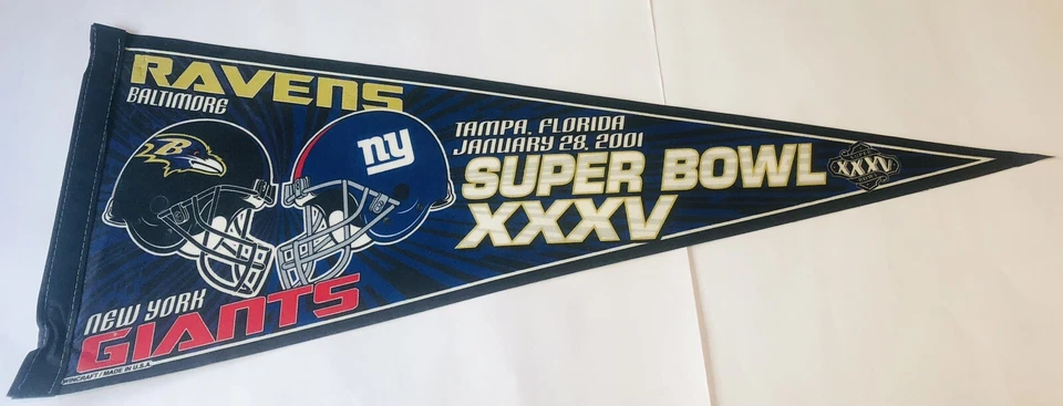 Banderín grande de los New York Giants Baltimore Ravens Super Bowl 2001 Foto 1 de 4