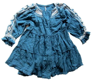 Abito tunica Free People verde cotone garza ricamo tasche manica 3/4 smock M - Foto 1 di 5