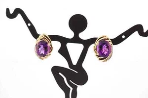 14k Yellow Gold Natural Amethyst Diamond Stud Earrings Estate Sale 3.80 TCW - Picture 1 of 5