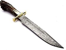 Handmade Damascus Steel Stunning Bowie Knife with full Stag Crown Handle