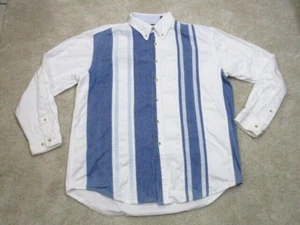 Vintage Trader Bay Button Up Shirt Mens Large Striped Chambray Blue White - Picture 1 of 11