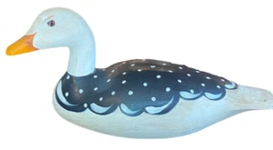 Vtg 13" Wooden Duck Signed Dated 1984 White With Polka Dots On Back Carved - Picture 1 of 13