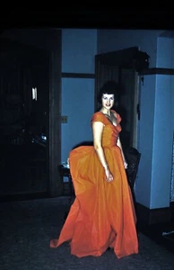 1950's Red Border Slide, Lady Modelling a Orange Dress / Retro American Fashion - Picture 1 of 1