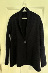 IrelandsEye Navy Blue One Button Wool Cardigan Sweater - Women's Large - Picture 1 of 4
