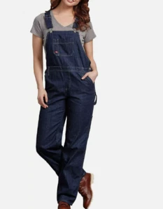 Dickies Women's XL FB206 Relaxed Fit Straight Leg Bib Overall Denim BLUE NWT - Picture 1 of 9