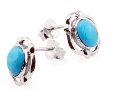 925 ECHT SILBER ***  Ohrstecker Ohrringe oval mit Arizona Türkis, 12 mm - Bild 1 von 4