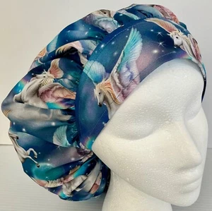 Flying Horse Pegasus Print Size Large Medical Bouffant Scrub Cap Surgery Hat - Picture 1 of 4