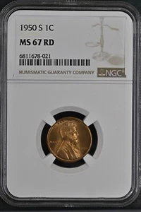 1950-S 1C RD Lincoln Wheat One Cent NGC MS67RD  6811678-021 - Picture 1 of 2