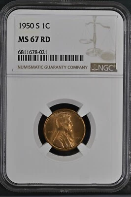 1950-S 1C RD Lincoln Wheat One Cent NGC MS67RD  6811678-021 - Image 1 of 2