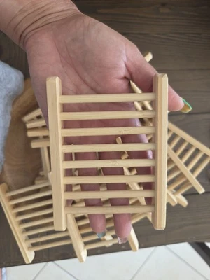 4 Pc Wooden Soap Dish Holder Bamboo Natural Tray Travel Storage Rack Plate Box - Image 1 of 2