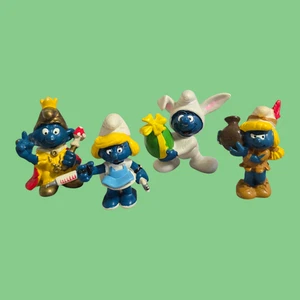 Vintage Lot of 4 Smurfs Figures 1970s 80s Scheich Peyo Emperor, Nurse, Bunny - Picture 1 of 16