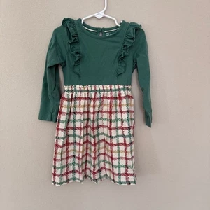 RuffleButts 4T Girls Spruce & Tinsel Plaid Knit Long Sleeve Holiday Dress - Picture 1 of 4