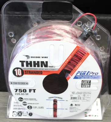 New Encore Wire Pull Pro THHN 10 AWG Stranded Wire, Red, 750 ft. Reel - Image 1 of 4